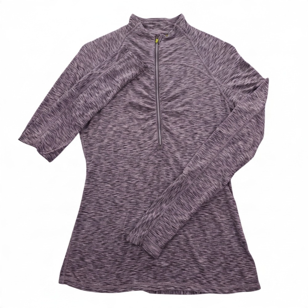 Athleta Mendoza Running Shirt Womens Small Blue Gray Space Dye 1/4 Zip Pullover